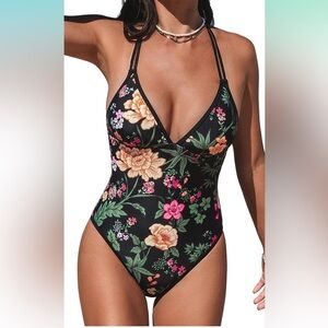 Cupshe black floral one piece Medium